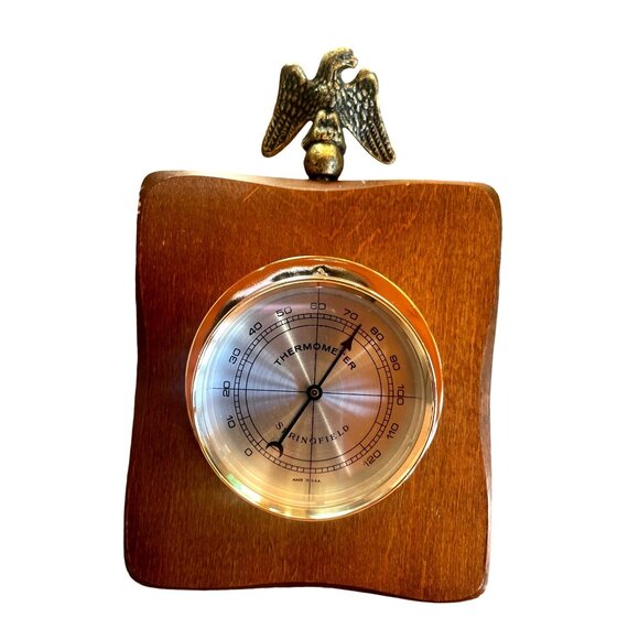 Vintage Springfield Wall-Mounted Wooden Thermometer  Eagle Finial - Picture 1 of 6